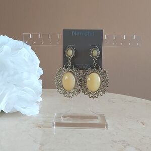 Natasha Cream Enamel Gold and Rhinestones Classic Style Post Back Earrings NWT